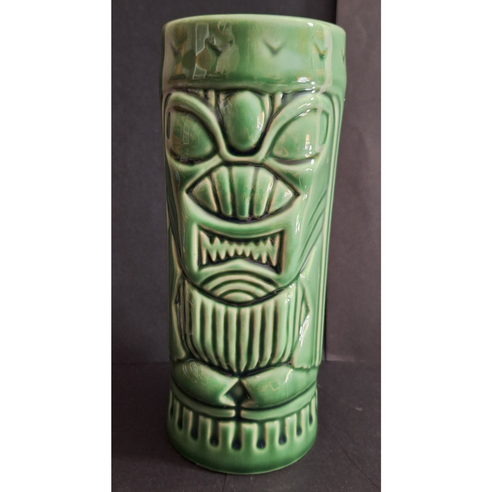 'Mean Green' Ceramic Tiki Mug Barware Tahitian Style Island Warrior Sang Kung